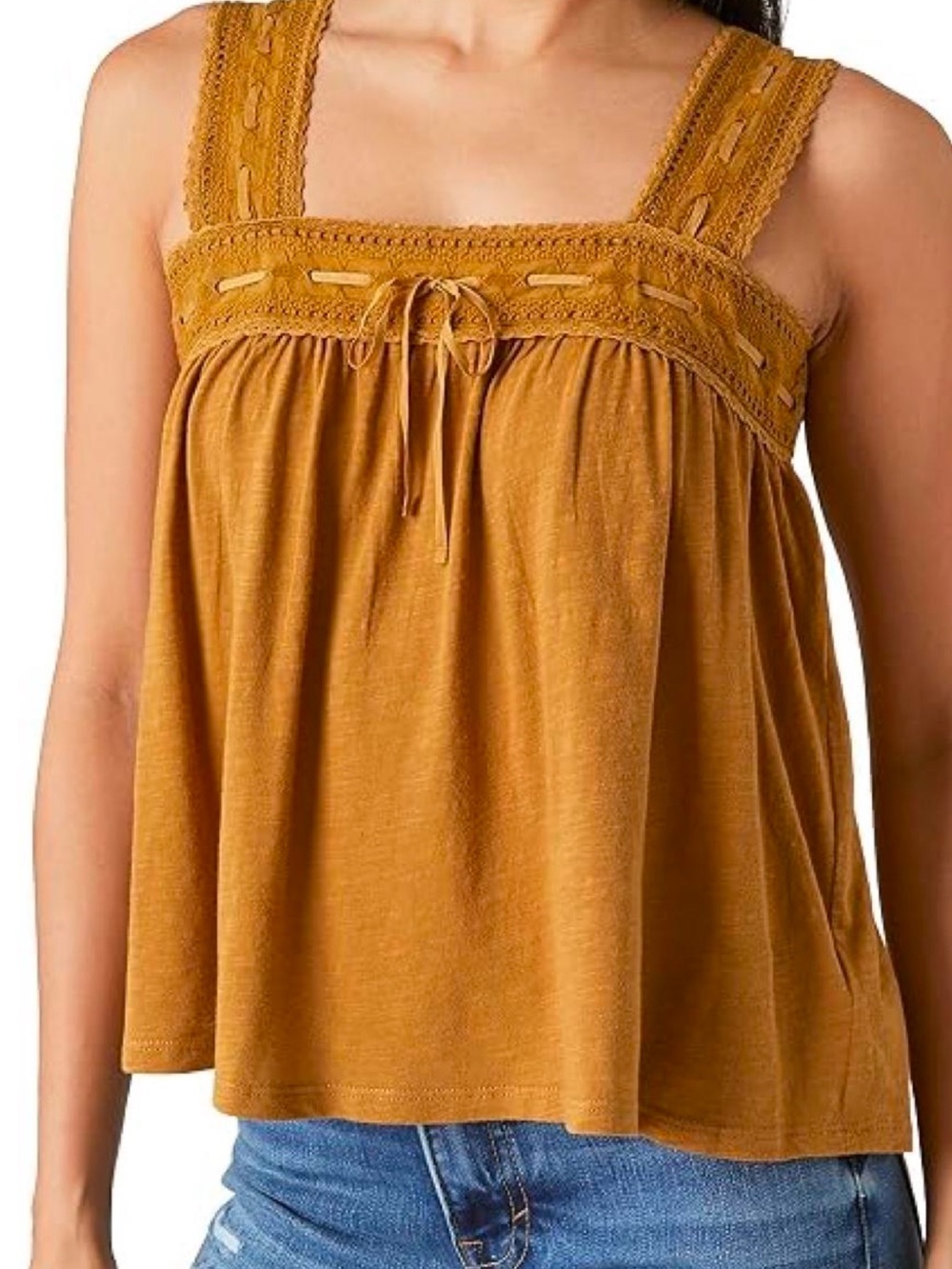 Luck brand Women's Crochet-Trim Sleeveless Tank Top - Mustard